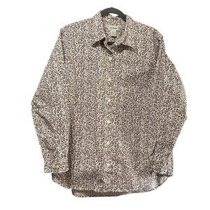 LL Bean women’s size L 100% cotton purple floral long sleeve button front top